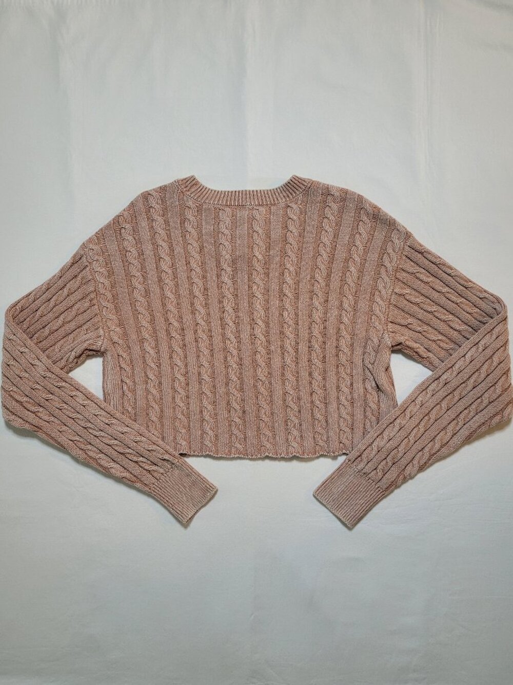 Aerie Cable Knit Cropped Sweater Tan Small Modern Prep NWT Coquette - Picture 3 of 9